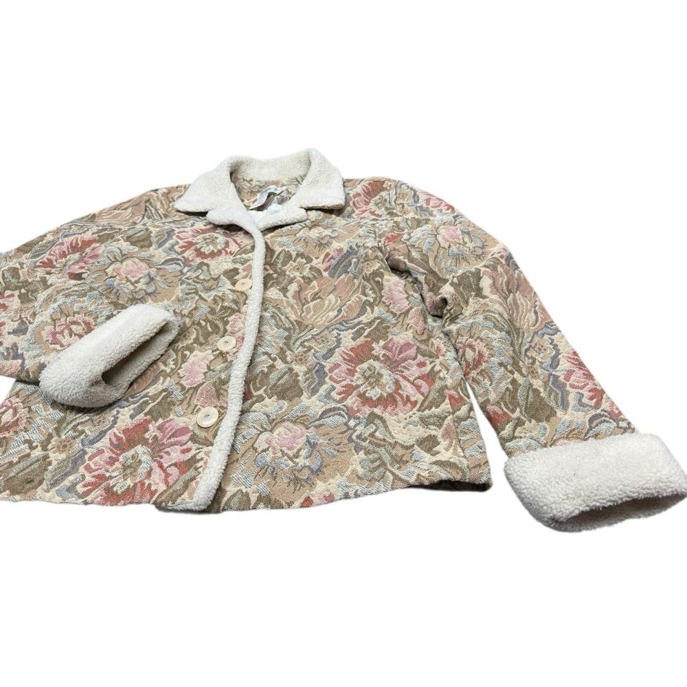 Coldwater Creek Tapestry Floral Jacket Sherpa Trim Cottagecore M - Picture 4 of 12